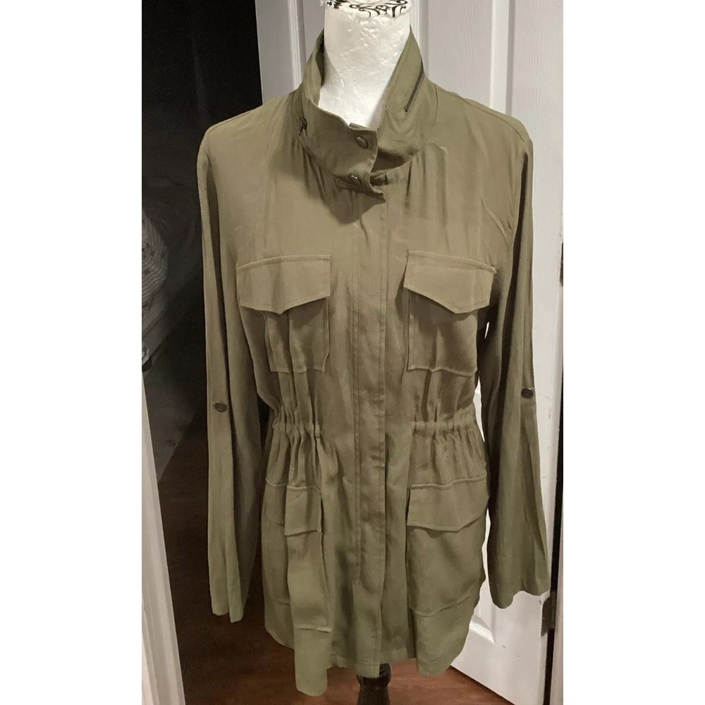 Love Tree Jacket Army Green Drawstring Waist Size Medium Pockets Full Zip Light
